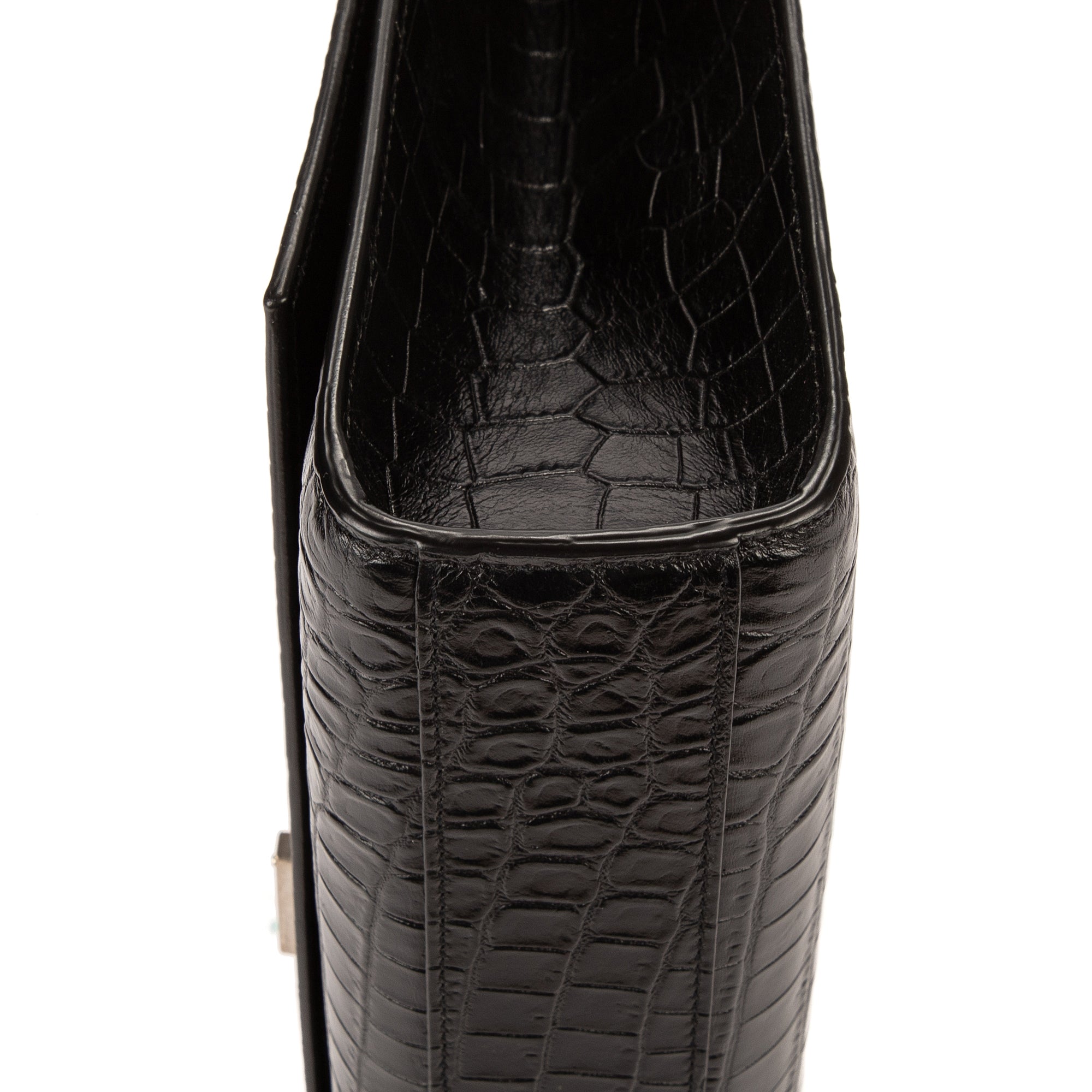 Bolso Bandolera Grande Kate Piel Negra Grabada Cocodrilo