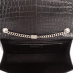 Bolso Bandolera Grande Kate Piel Negra Grabada Cocodrilo