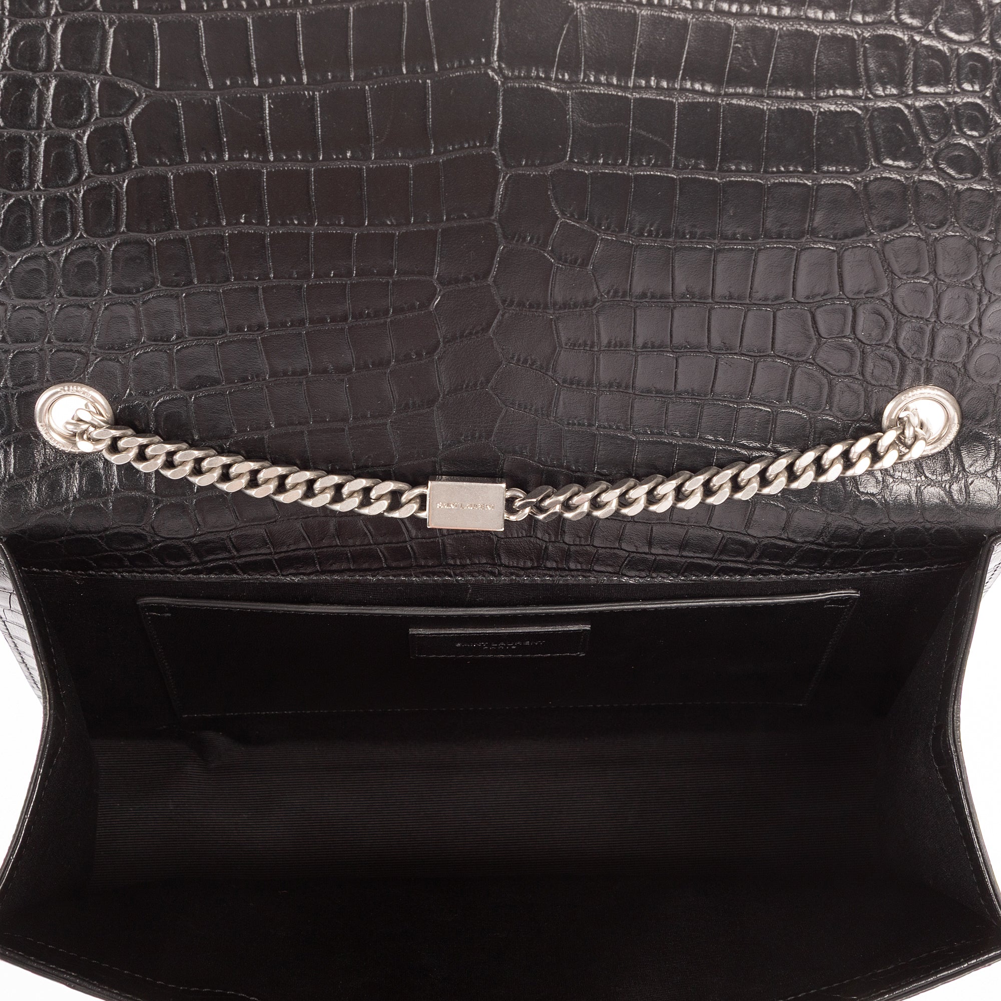 Bolso Bandolera Grande Kate Piel Negra Grabada Cocodrilo