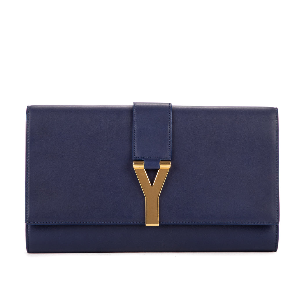 Handbag Classic Y Line Clutch Navy Smooth Leather