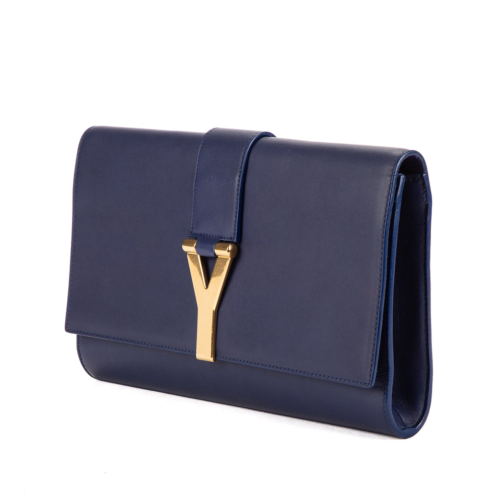 Handbag Classic Y Line Clutch Navy Smooth Leather