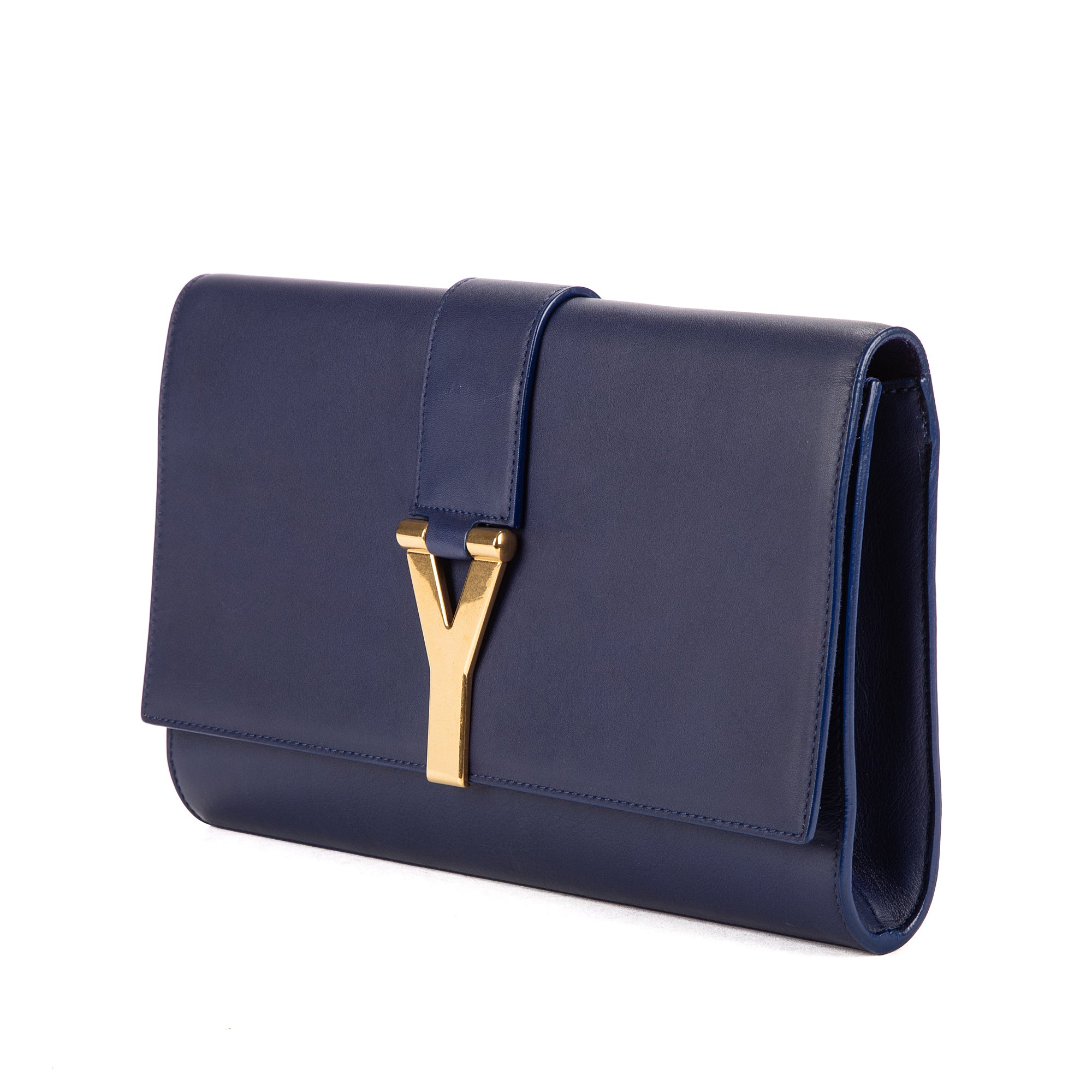 Handbag Classic Y Line Clutch Navy Smooth Leather