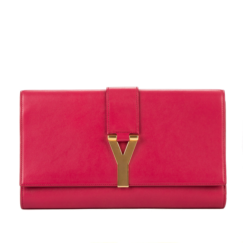 Bolso de mano clásico Y Line Clutch de piel lisa rosa