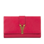Bolso de mano clásico Y Line Clutch de piel lisa rosa