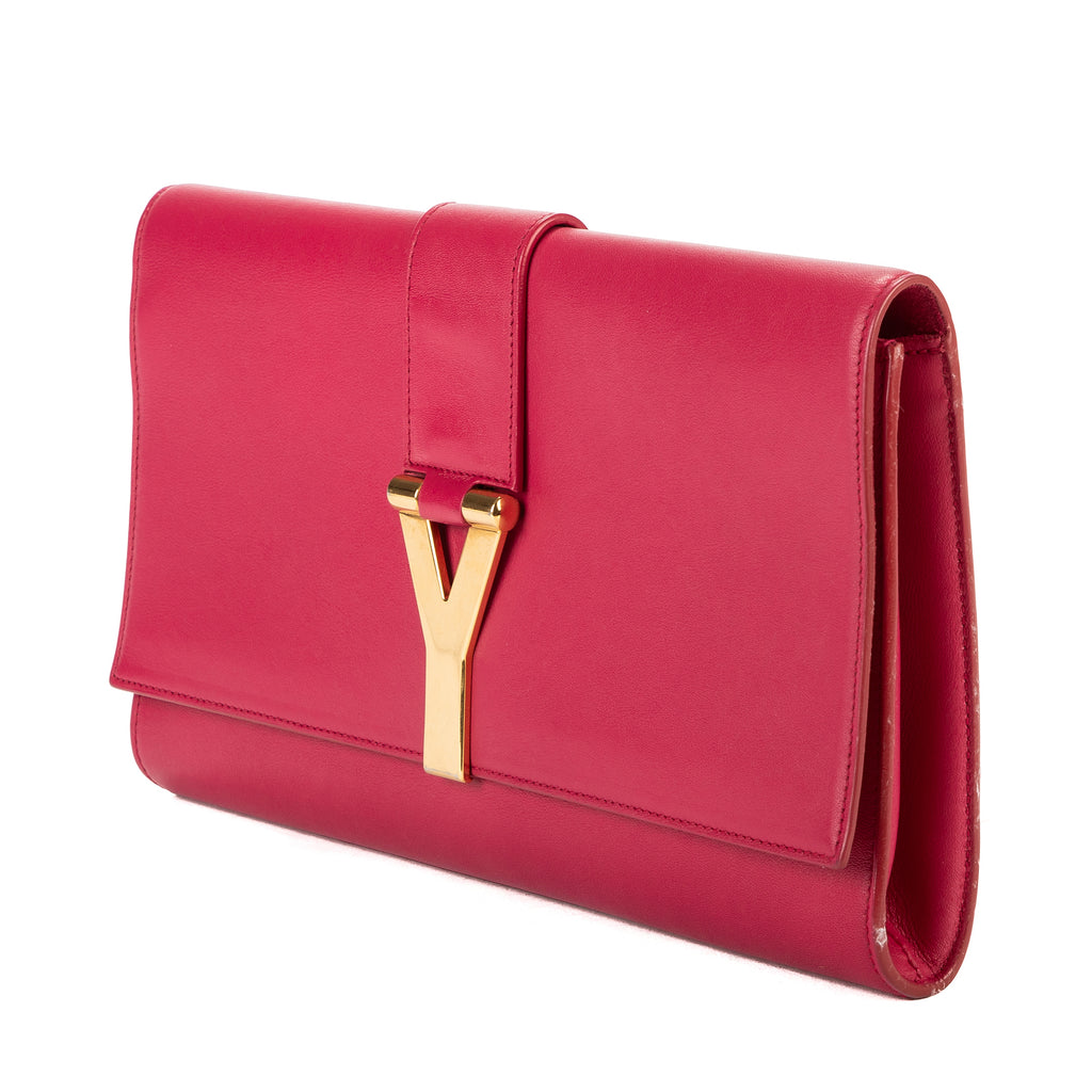 Bolso de mano clásico Y Line Clutch de piel lisa rosa