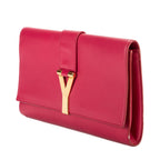 Bolso de mano clásico Y Line Clutch de piel lisa rosa