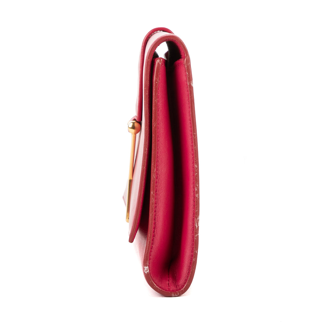 Bolso de mano clásico Y Line Clutch de piel lisa rosa