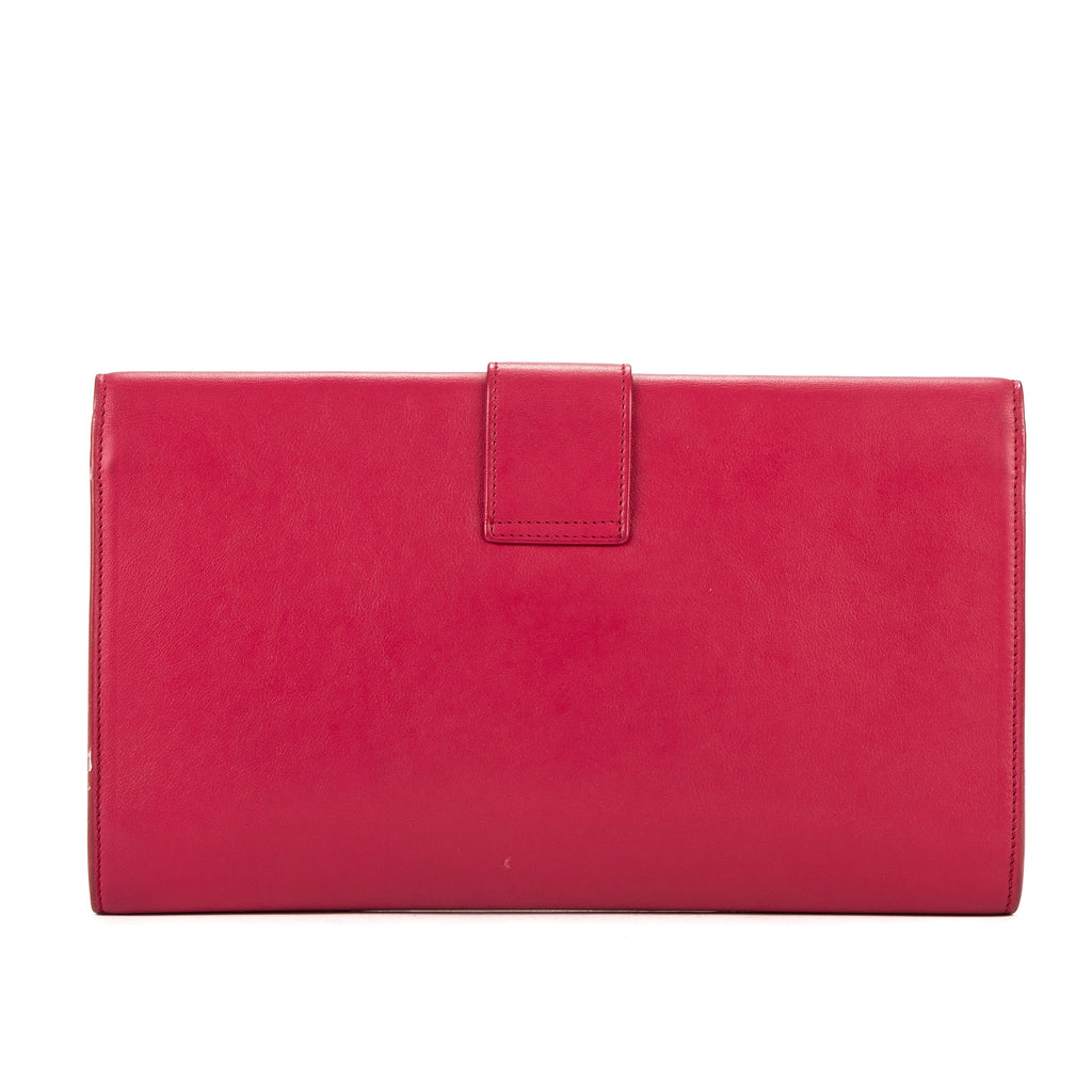 Bolso de mano clásico Y Line Clutch de piel lisa rosa