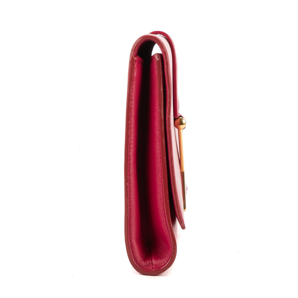 Bolso de mano clásico Y Line Clutch de piel lisa rosa