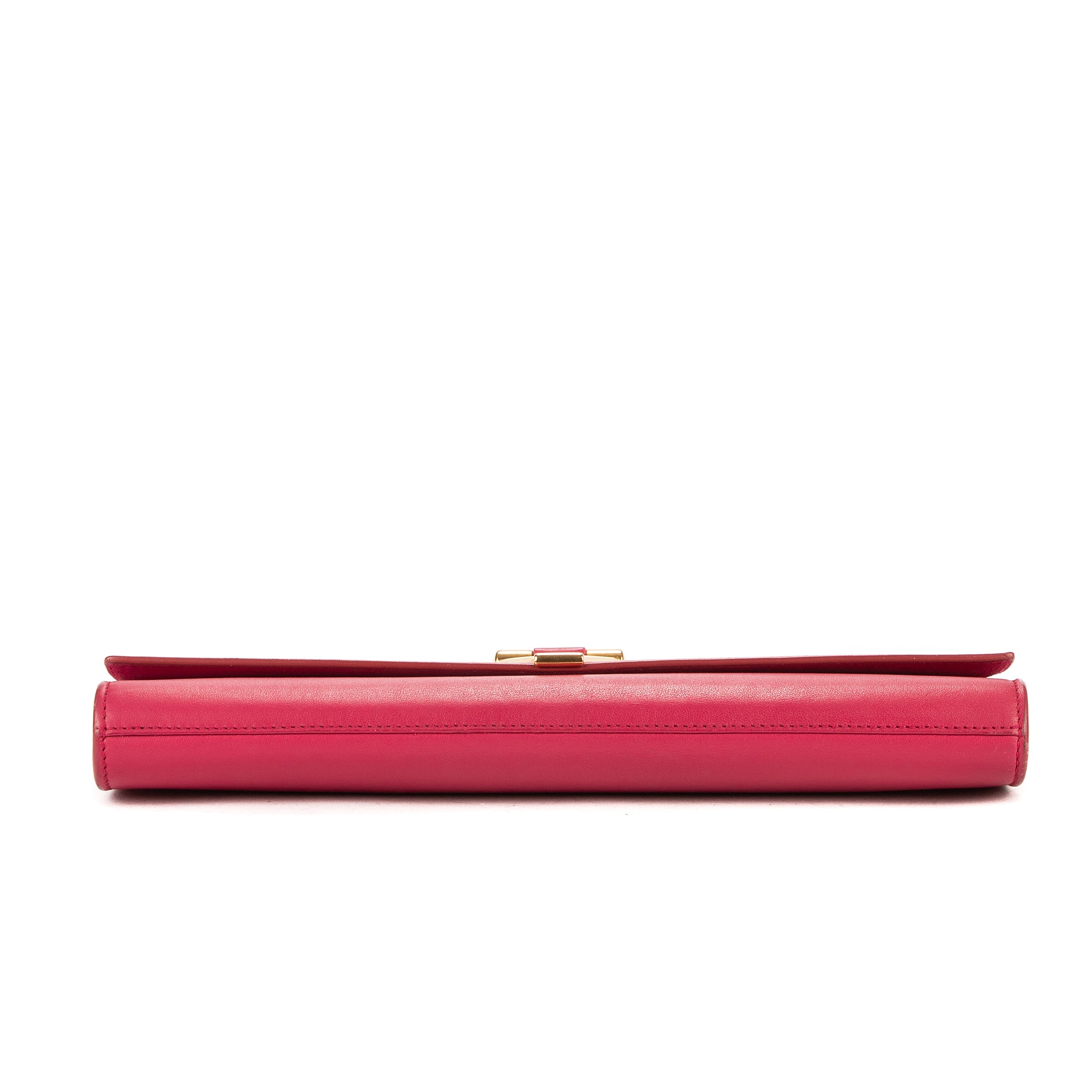 Bolso de mano clásico Y Line Clutch de piel lisa rosa