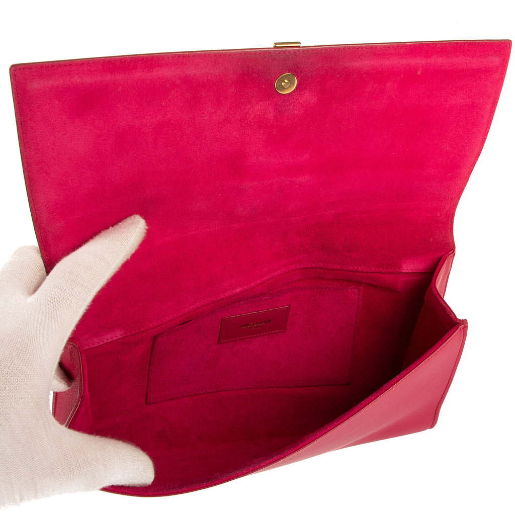 Bolso de mano clásico Y Line Clutch de piel lisa rosa