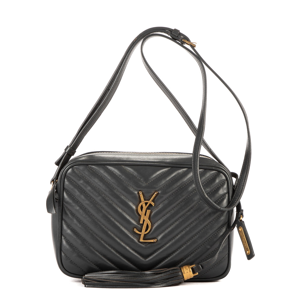 Bolso de hombro Lou Camera de piel de becerro gris oscuro acolchado con motivo chevron