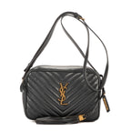 Bolso de hombro Lou Camera de piel de becerro gris oscuro acolchado con motivo chevron