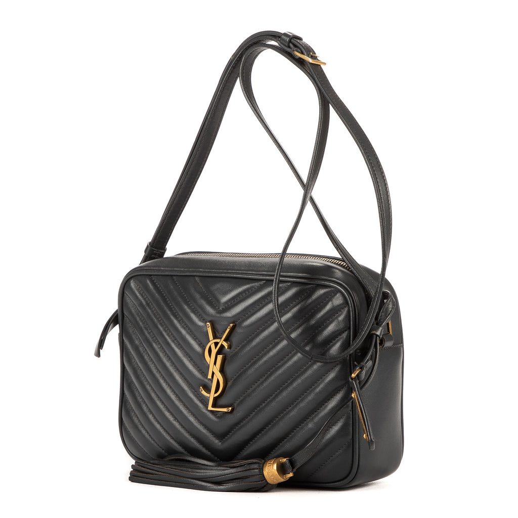 Bolso de hombro Lou Camera de piel de becerro gris oscuro acolchado con motivo chevron