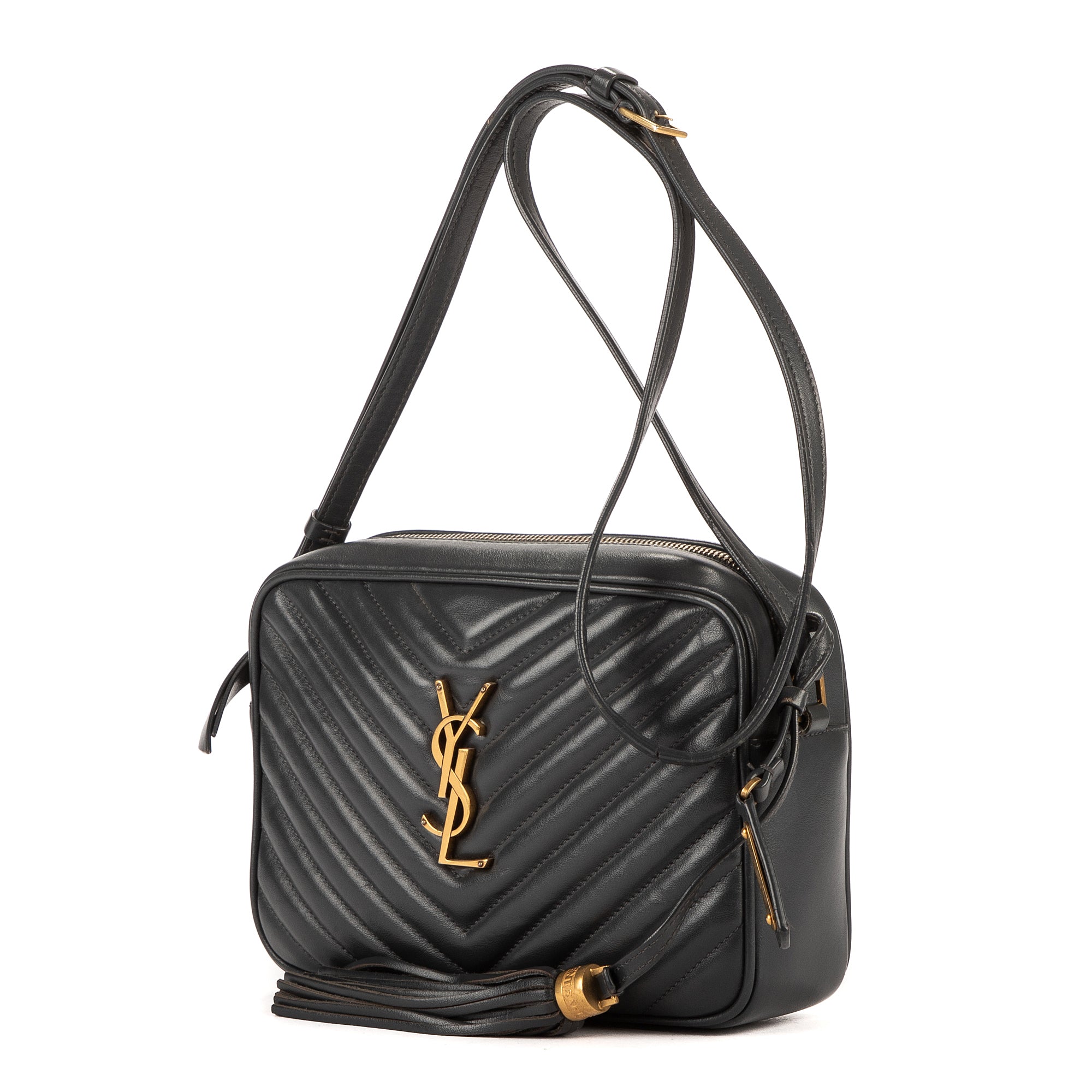 Shoulder Bag Lou Camera Dark Grey Calfskin Chevron Quilted Leather