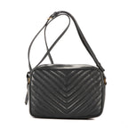 Bolso de hombro Lou Camera de piel de becerro gris oscuro acolchado con motivo chevron