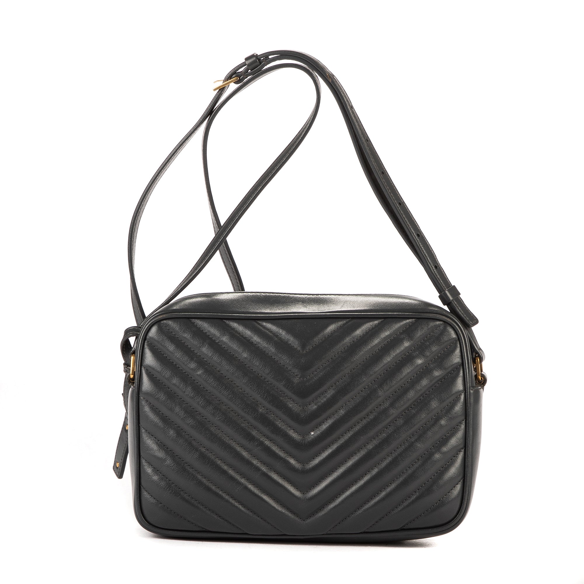 Shoulder Bag Lou Camera Dark Grey Calfskin Chevron Quilted Leather
