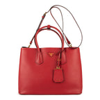 Shoulder Bag Vitello Daino Double Tote Red Saffiano Leather