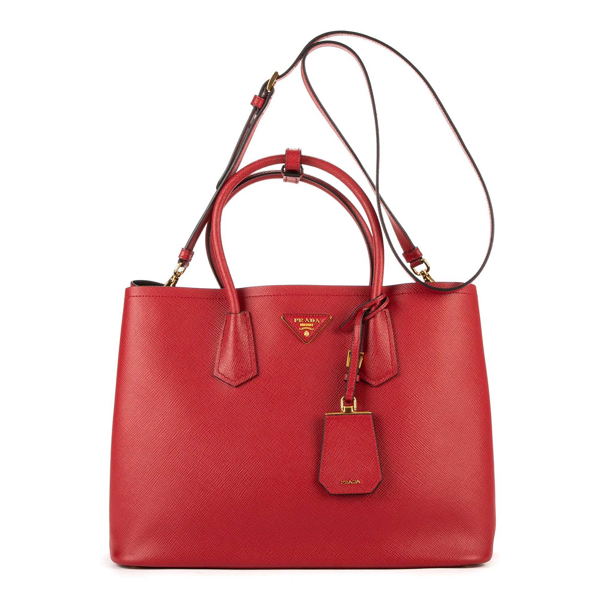 Shoulder Bag Vitello Daino Double Tote Red Saffiano Leather