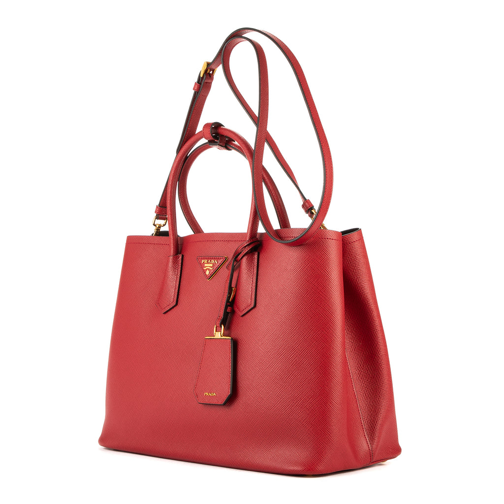 Shoulder Bag Vitello Daino Double Tote Red Saffiano Leather