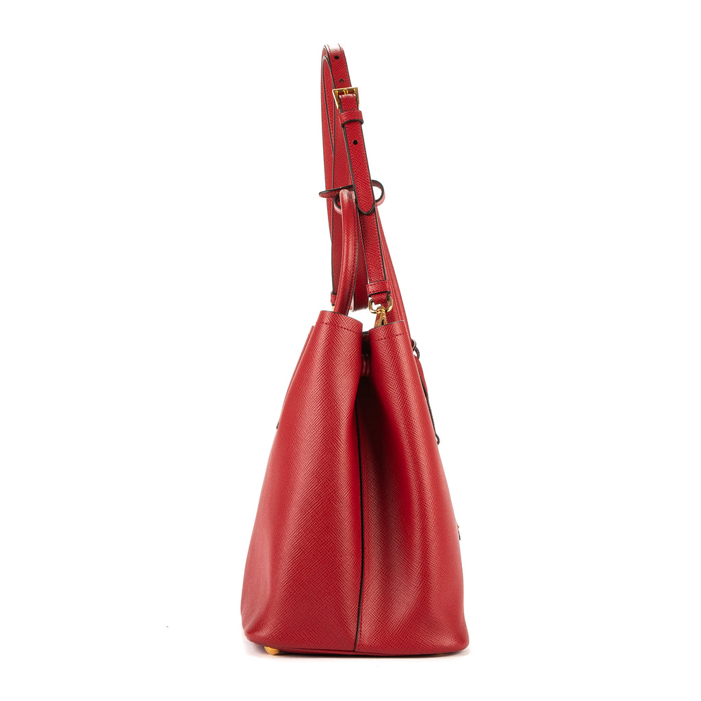 Shoulder Bag Vitello Daino Double Tote Red Saffiano Leather