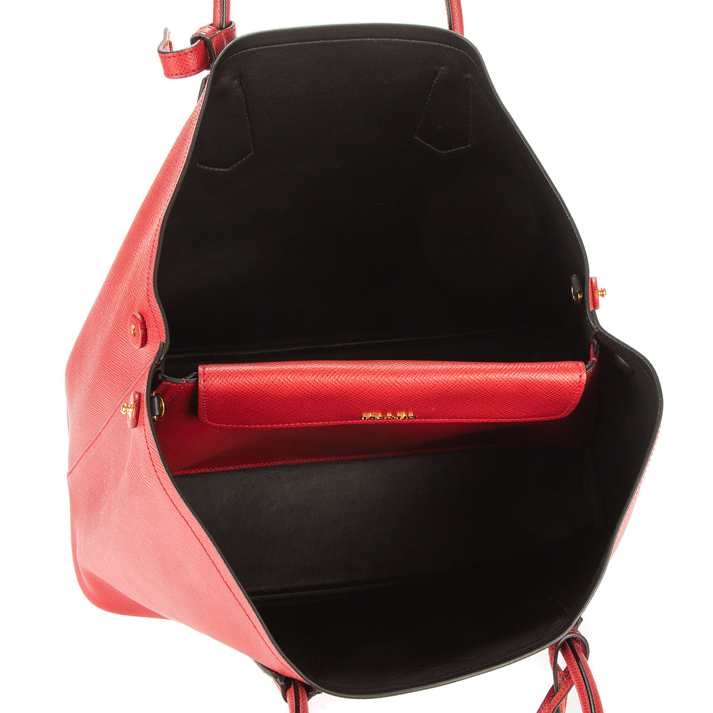 Shoulder Bag Vitello Daino Double Tote Red Saffiano Leather