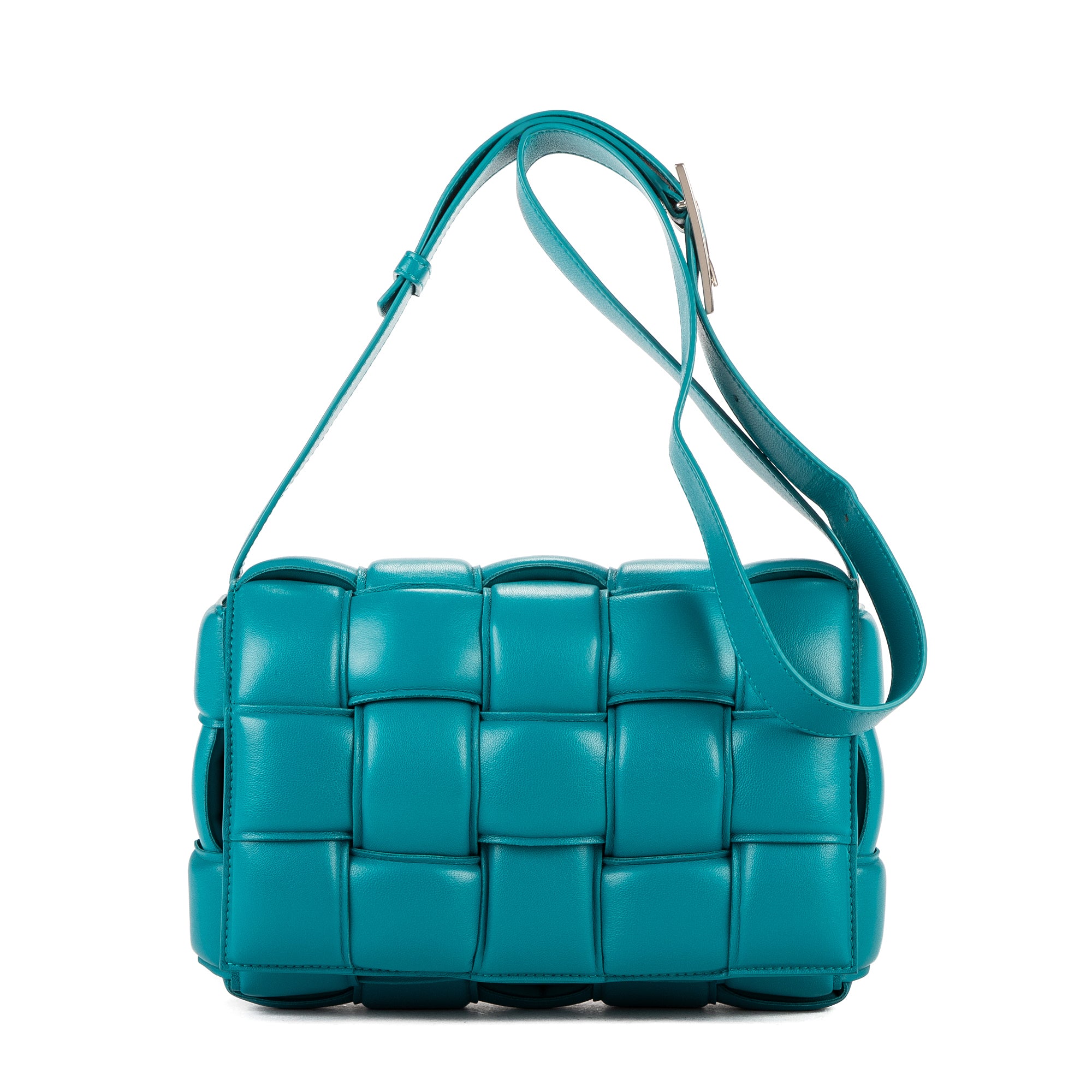 Shoulder Bag Cassette Flap Chain Maxi Turquoise Padded Intrecciato Leather