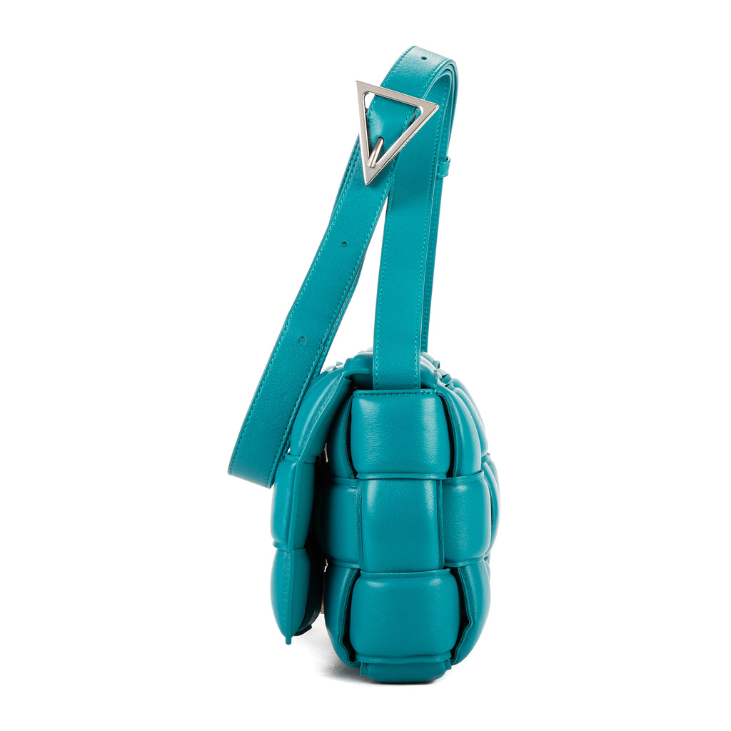 Shoulder Bag Cassette Flap Chain Maxi Turquoise Padded Intrecciato Leather