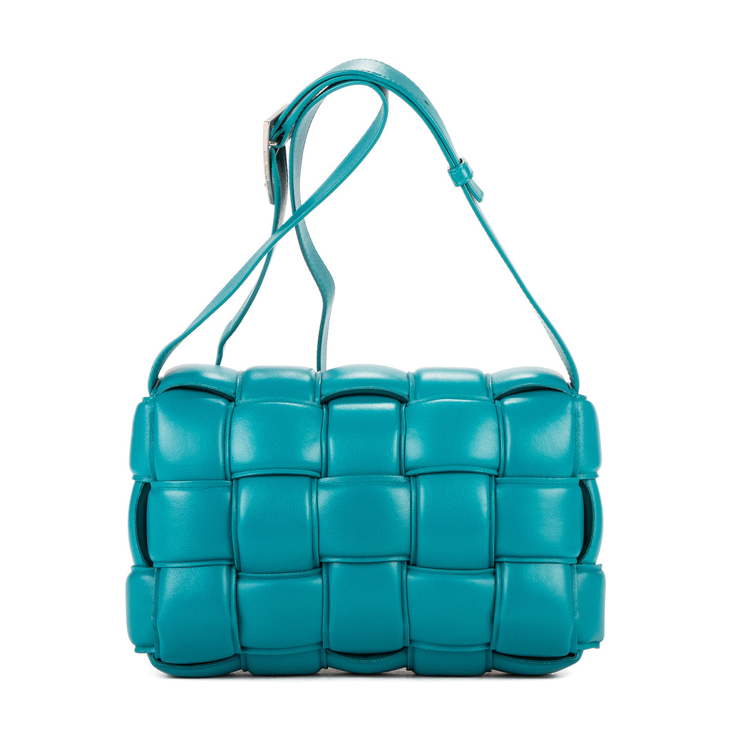 Shoulder Bag Cassette Flap Chain Maxi Turquoise Padded Intrecciato Leather