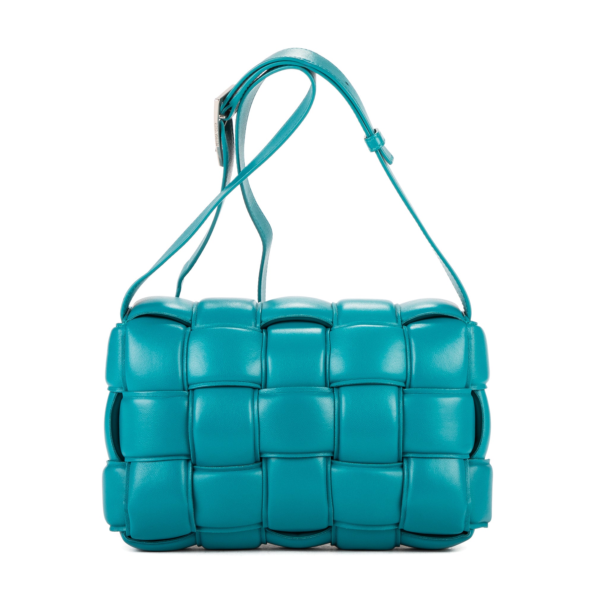 Shoulder Bag Cassette Flap Chain Maxi Turquoise Padded Intrecciato Leather