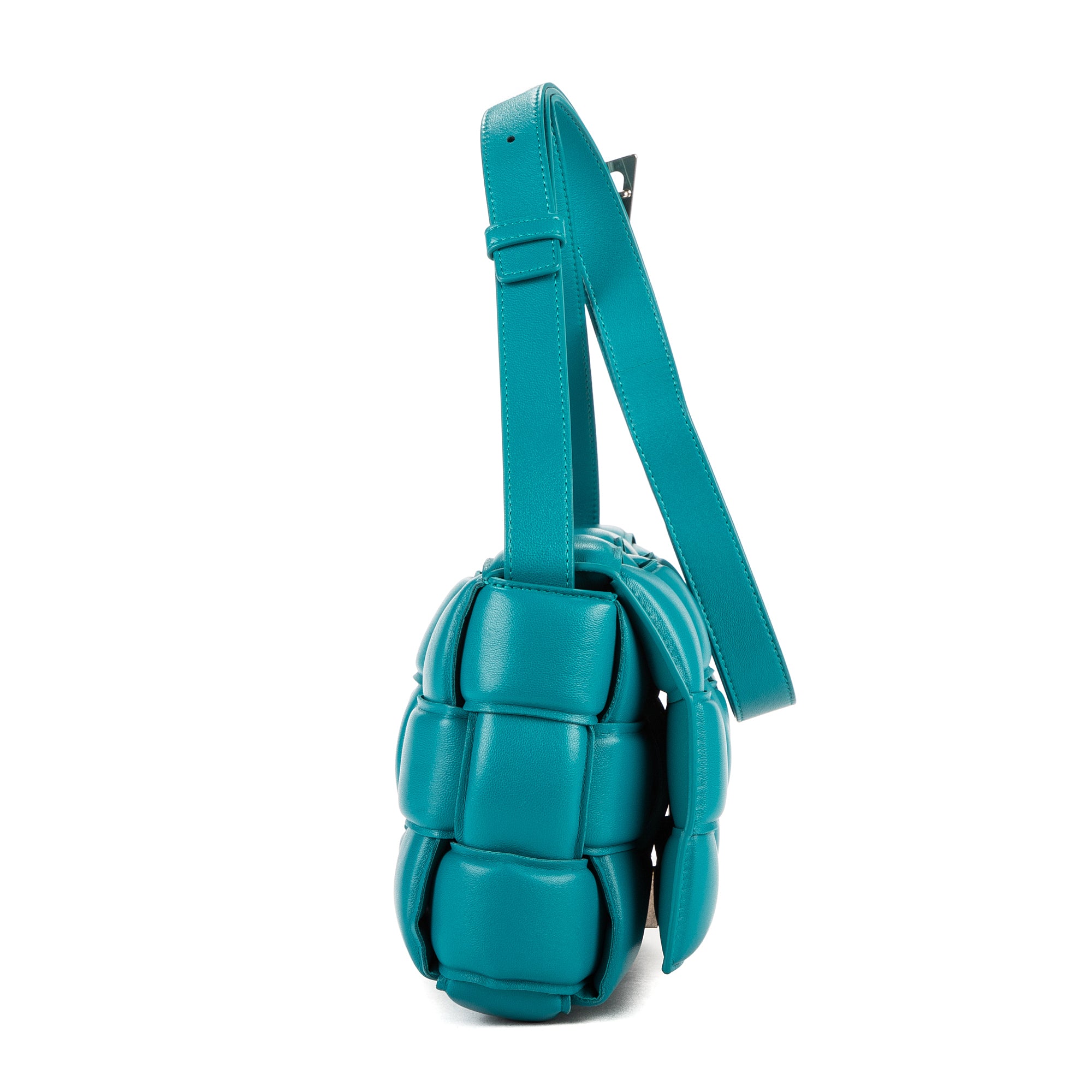 Shoulder Bag Cassette Flap Chain Maxi Turquoise Padded Intrecciato Leather
