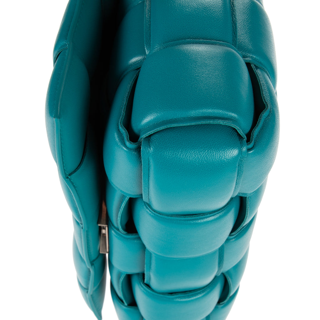 Shoulder Bag Cassette Flap Chain Maxi Turquoise Padded Intrecciato Leather