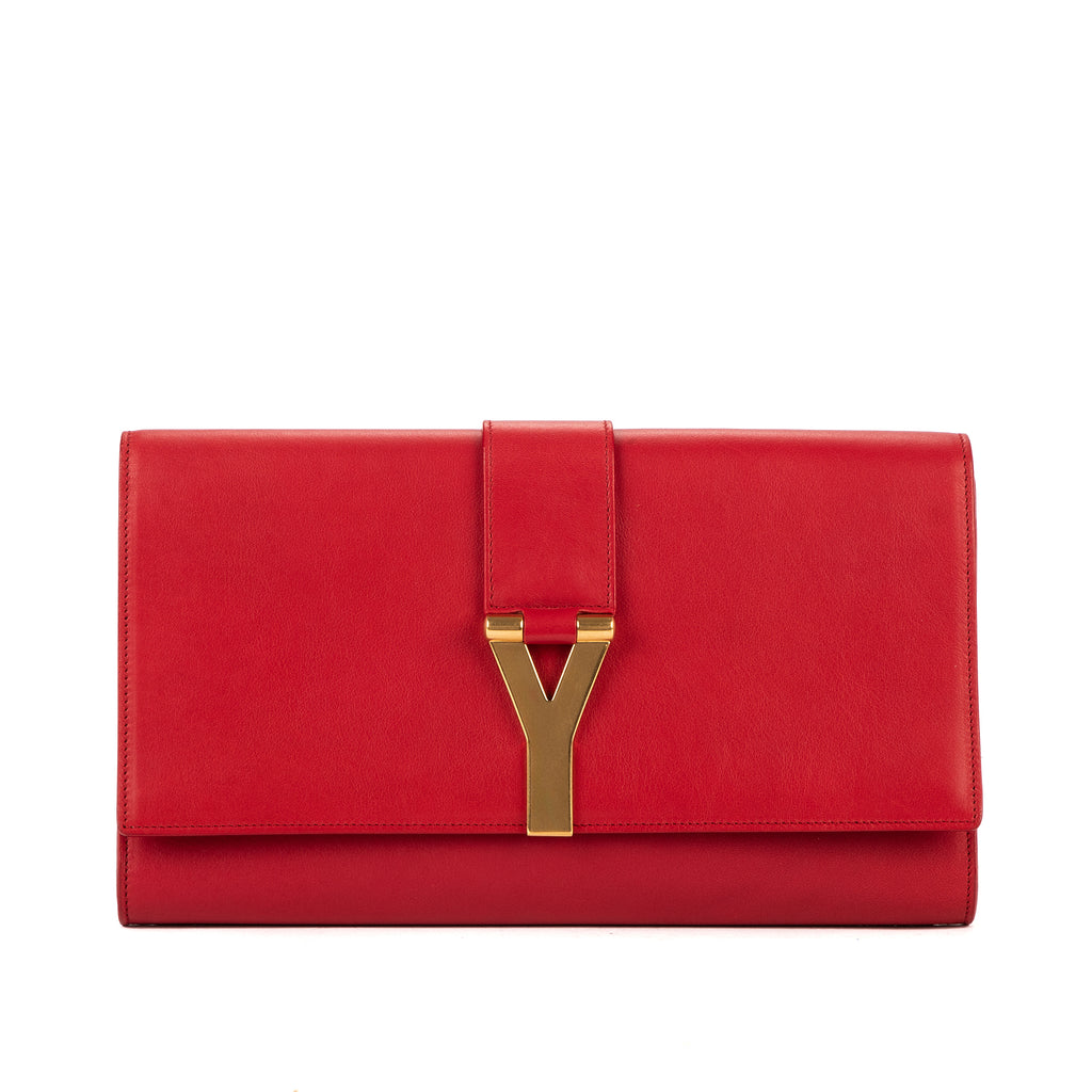 Handbag Classic Y Line Clutch Red Smooth Leather
