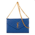 Shoulder Bag Chain Wallet Blue Chevron Grain de Poudre Leather