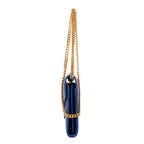 Shoulder Bag Chain Wallet Blue Chevron Grain de Poudre Leather