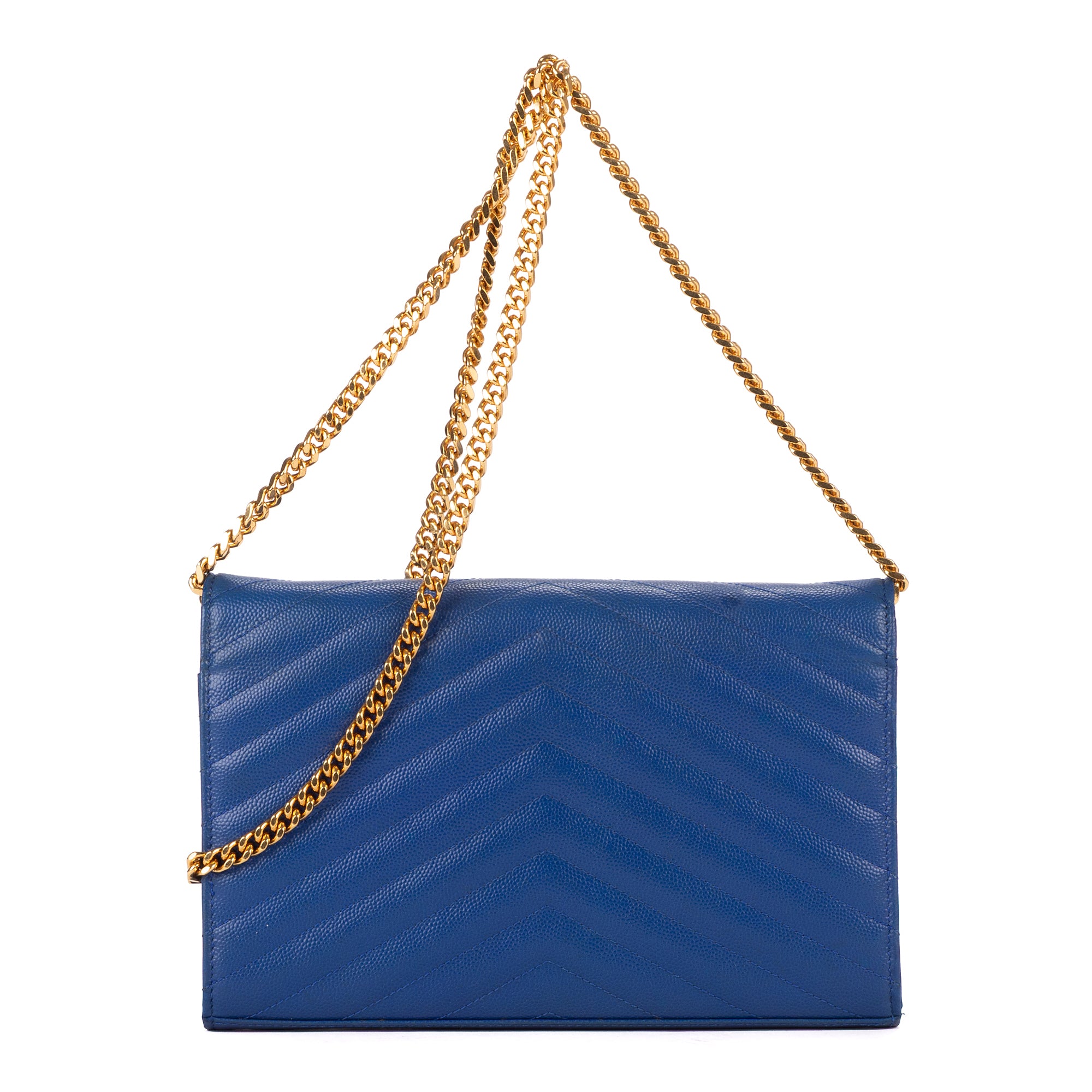 Shoulder Bag Chain Wallet Blue Chevron Grain de Poudre Leather