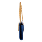 Shoulder Bag Chain Wallet Blue Chevron Grain de Poudre Leather