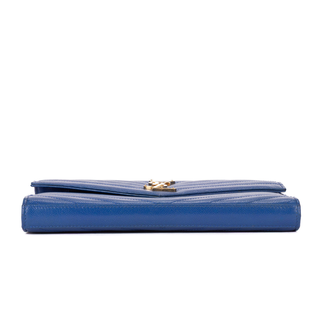 Shoulder Bag Chain Wallet Blue Chevron Grain de Poudre Leather