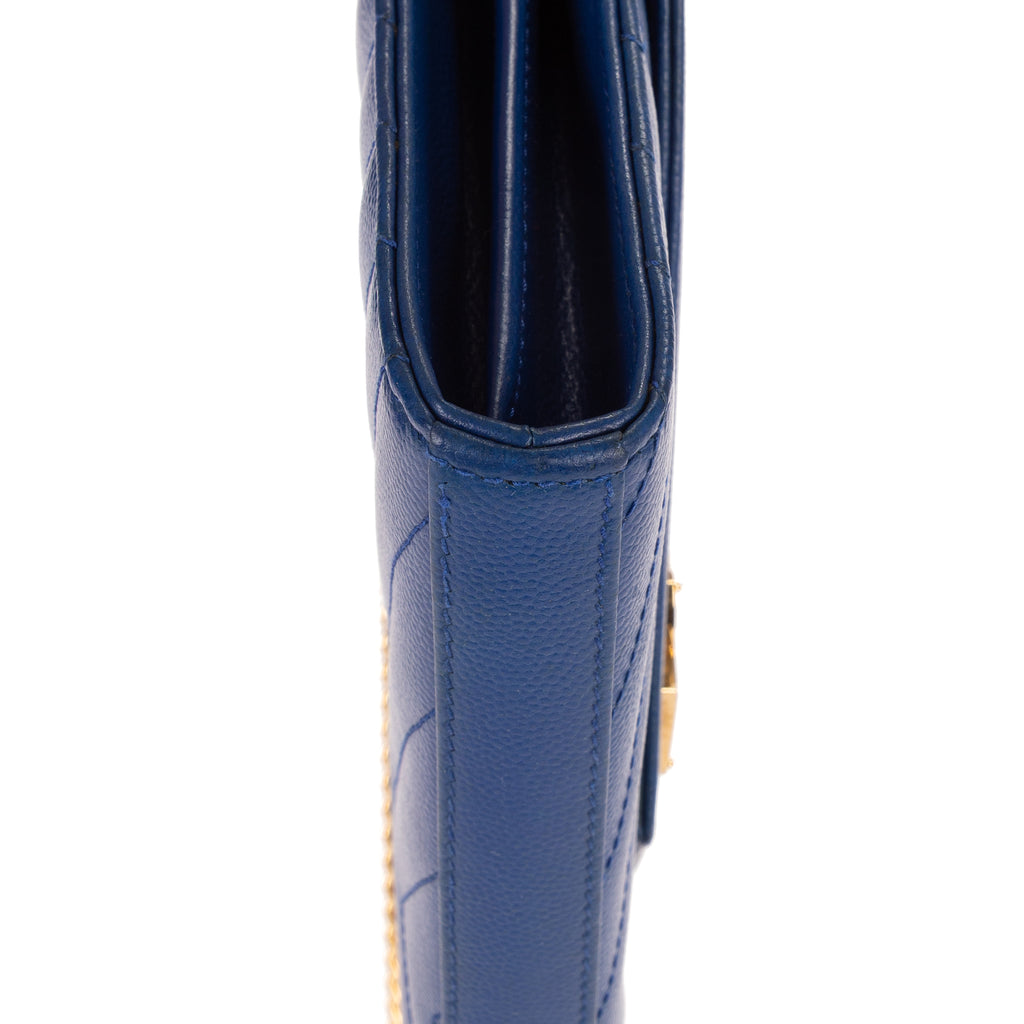 Shoulder Bag Chain Wallet Blue Chevron Grain de Poudre Leather