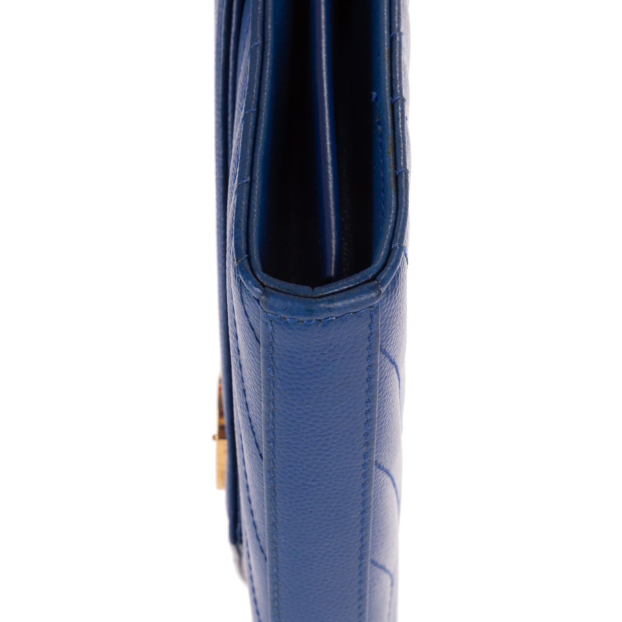 Shoulder Bag Chain Wallet Blue Chevron Grain de Poudre Leather