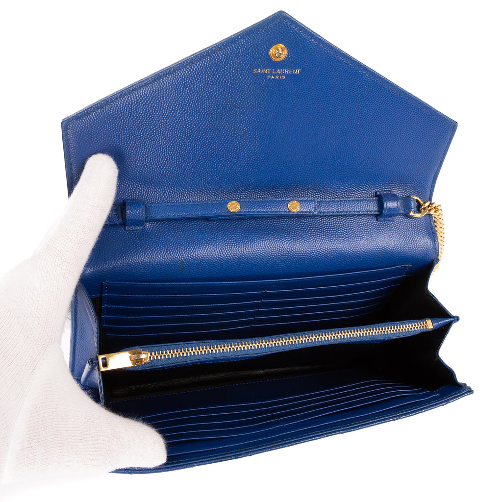 Shoulder Bag Chain Wallet Blue Chevron Grain de Poudre Leather