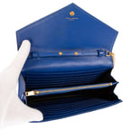 Shoulder Bag Chain Wallet Blue Chevron Grain de Poudre Leather