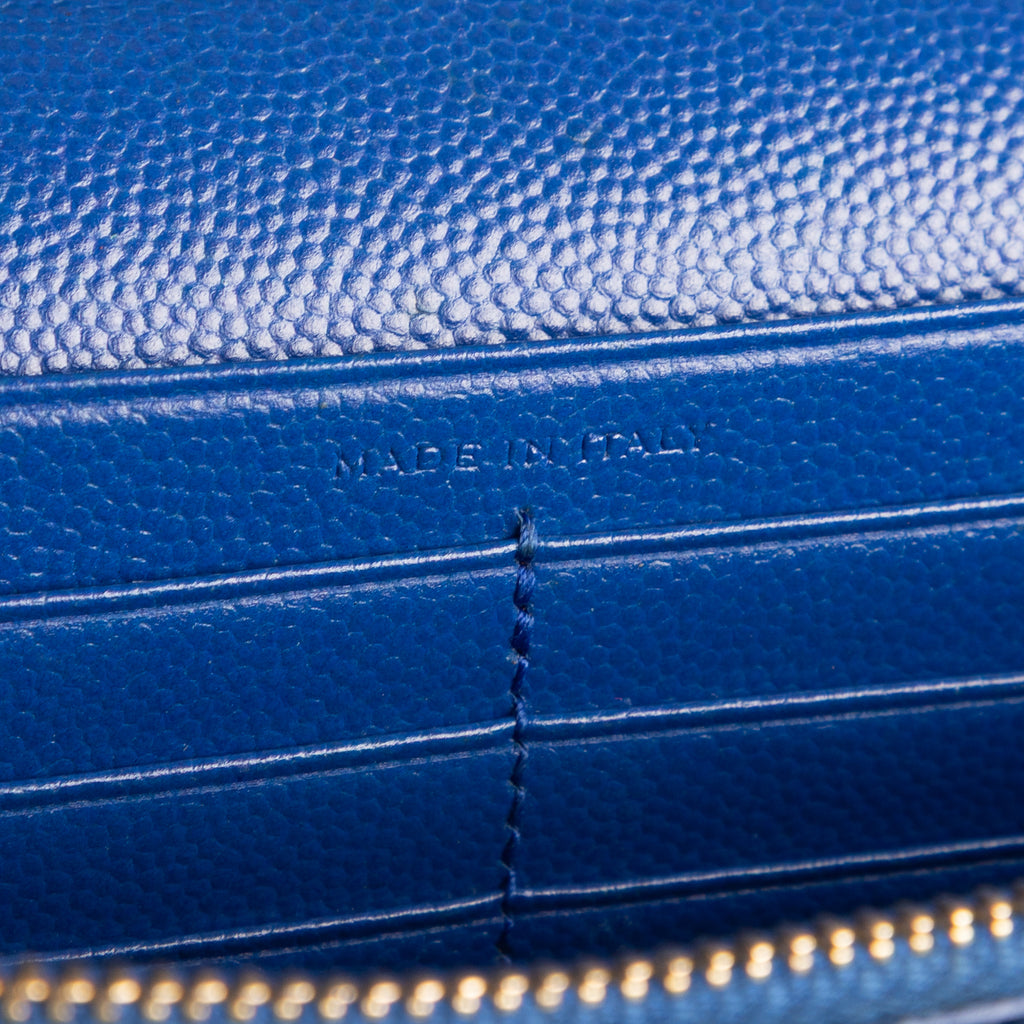 Shoulder Bag Chain Wallet Blue Chevron Grain de Poudre Leather