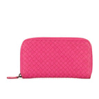 Portefeuille zippé Intrecciato en cuir nappa Intrecciato rose