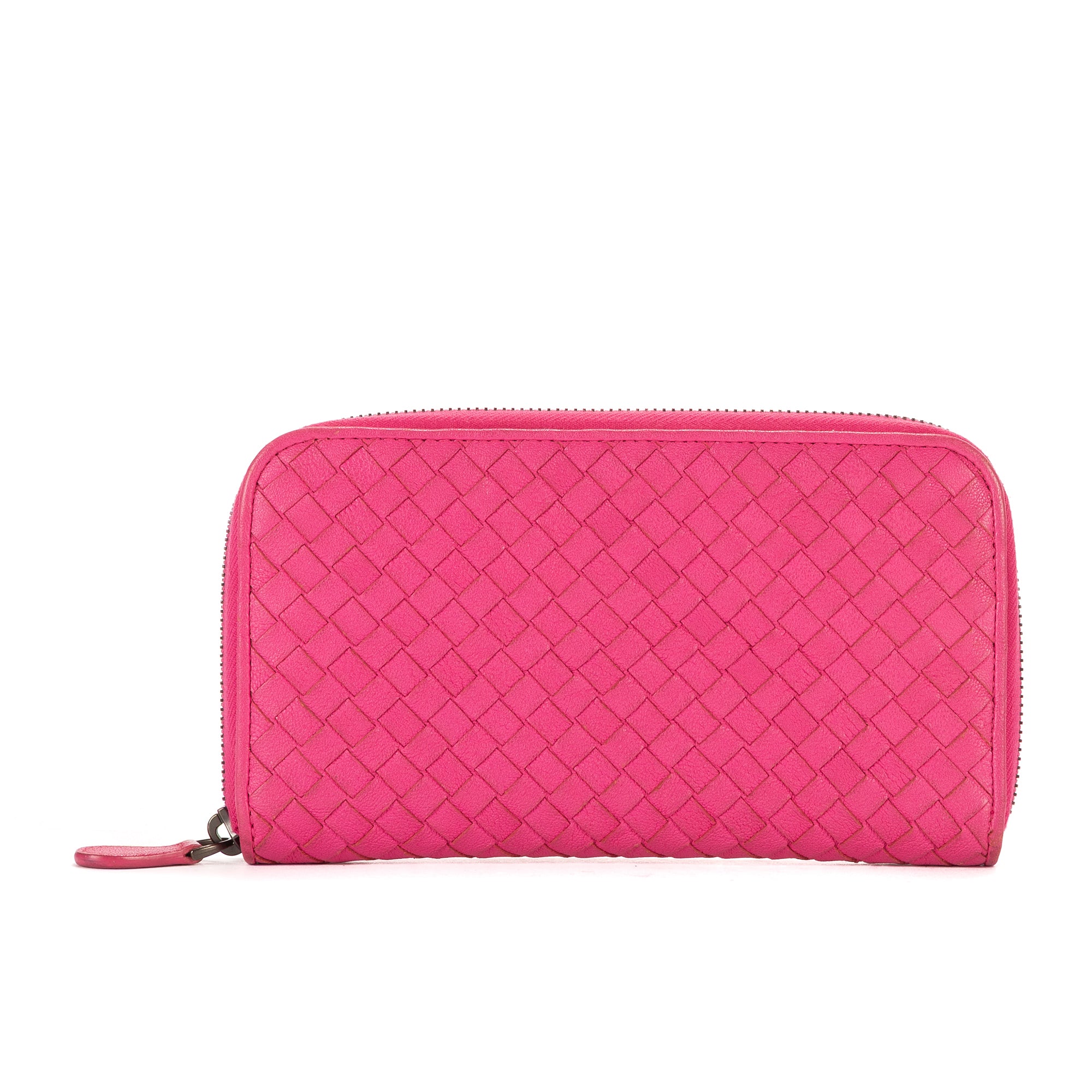 Monedero Intrecciato con cremallera integral de piel Nappa Intrecciato rosa
