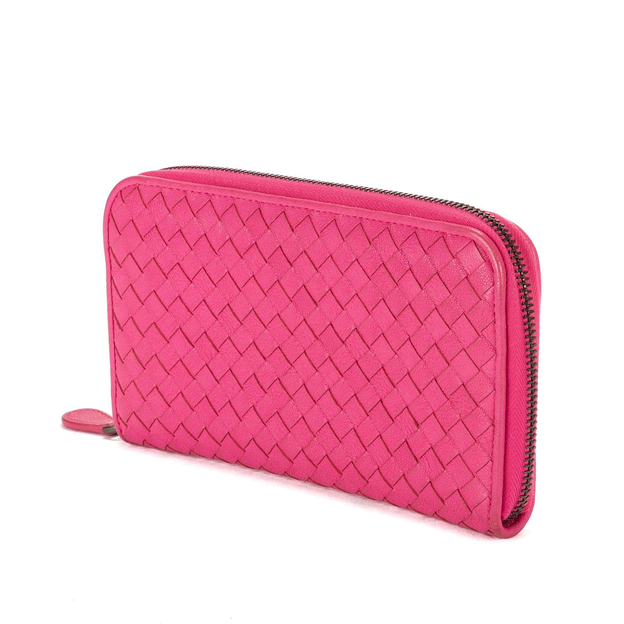 Monedero Intrecciato con cremallera integral de piel Nappa Intrecciato rosa