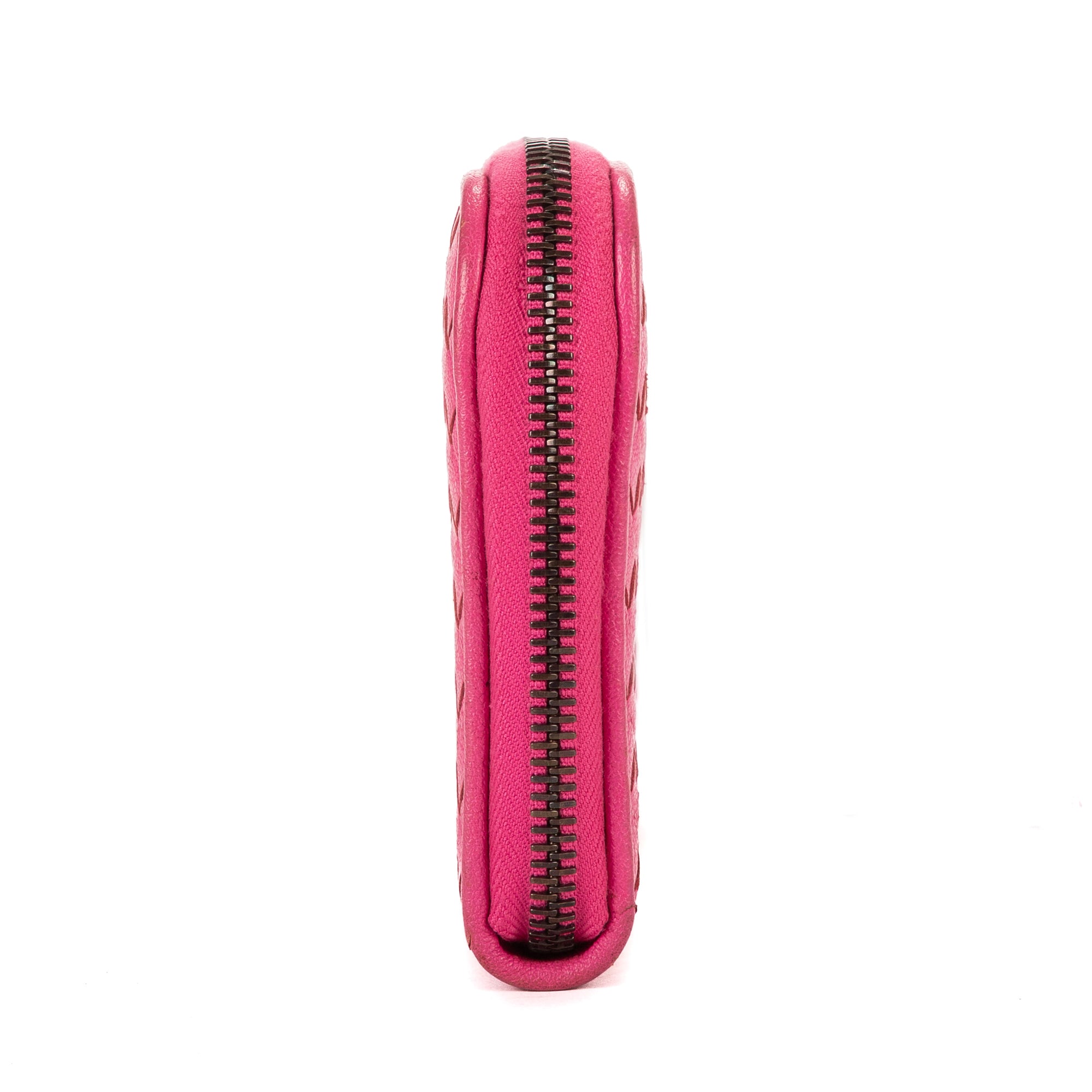 Monedero Intrecciato con cremallera integral de piel Nappa Intrecciato rosa