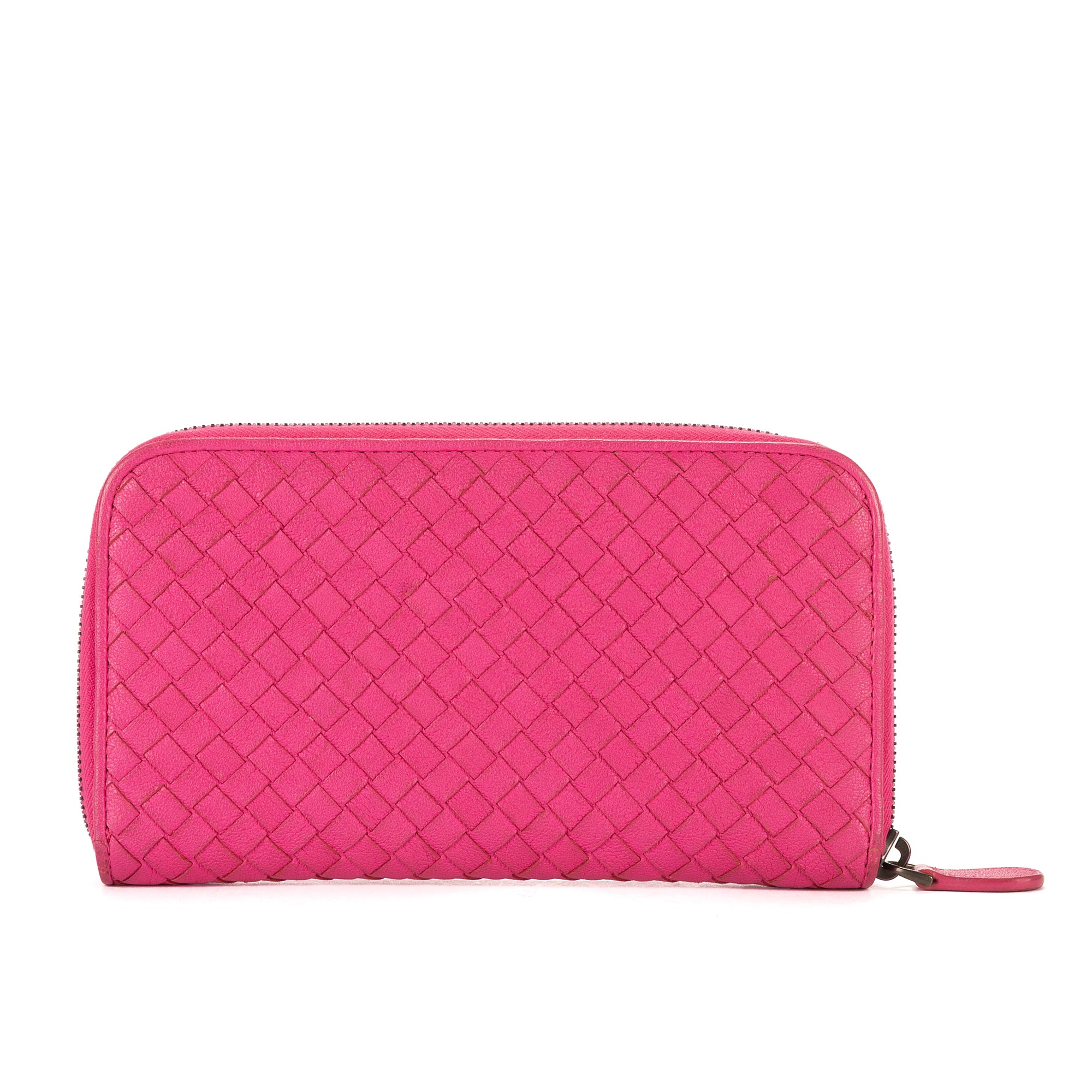 Monedero Intrecciato con cremallera integral de piel Nappa Intrecciato rosa