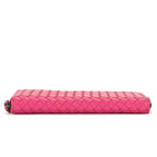 Portefeuille zippé Intrecciato en cuir nappa Intrecciato rose