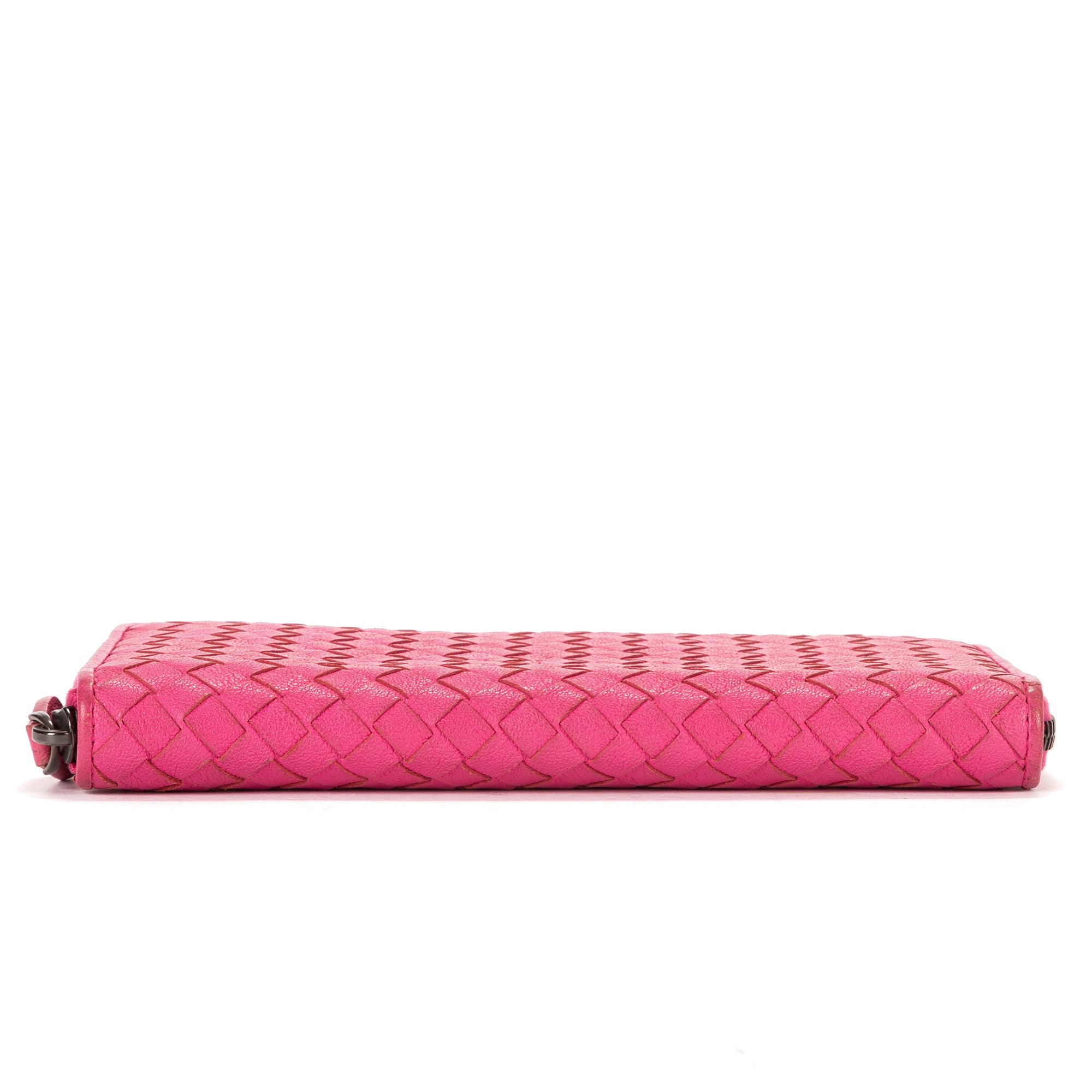 Portefeuille zippé Intrecciato en cuir nappa Intrecciato rose